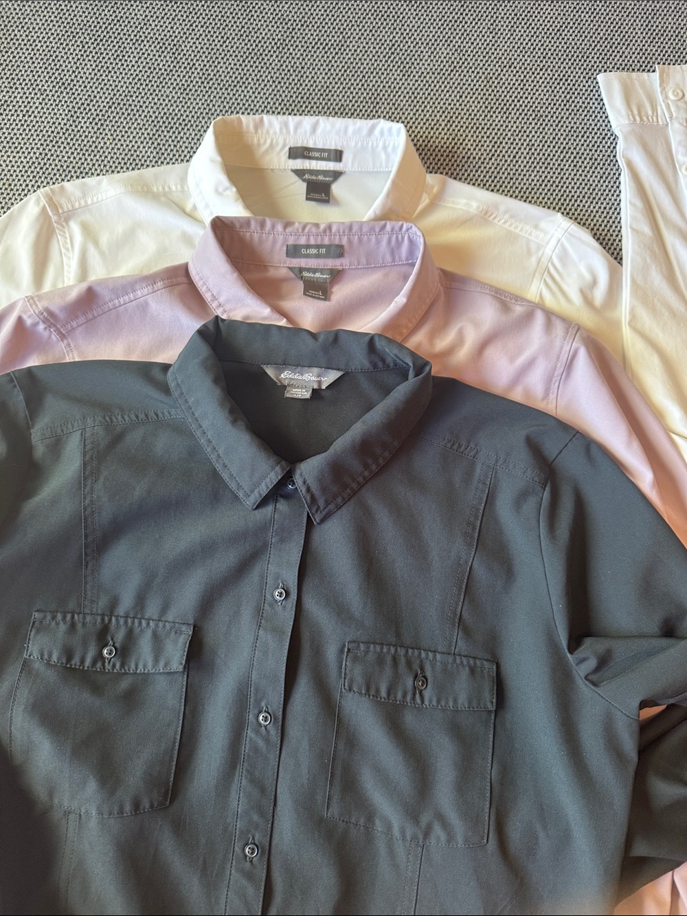 3 for 1 deal! White, black & Mauve Eddie Bauer Button-Down Shirts